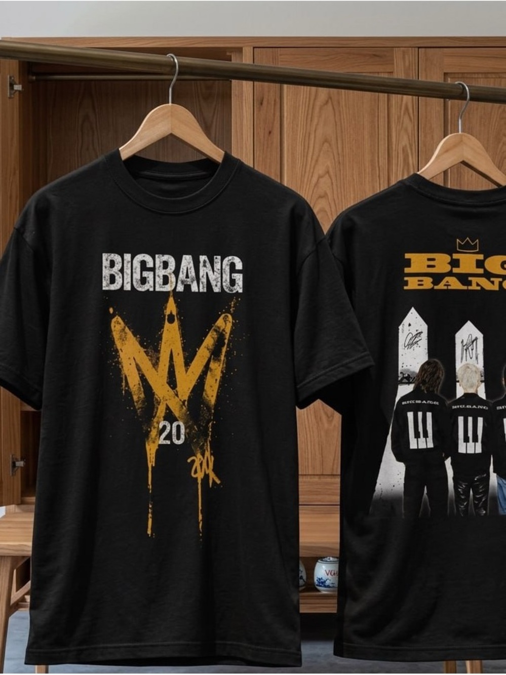 BigBang Black Short Sleeve Tee with Gold Graphic